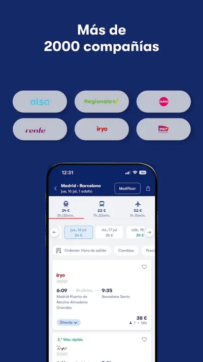 Captura 1 de Omio: Reserva Tren, Bus, Vuelo